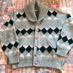 Vintage Cooper Cowl Neck Cardigan Wool Diamond Long Sleeve